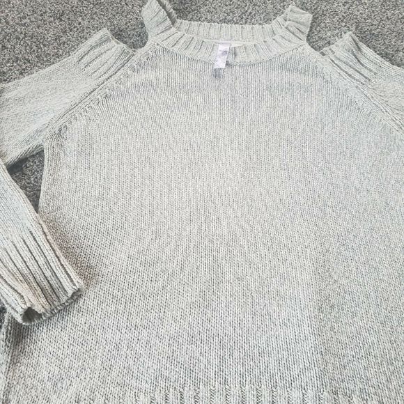 AYLA‎ Sweater Cut Out Shoulder Beige Marbled LARGE Francesca's - Picture 5 of 13